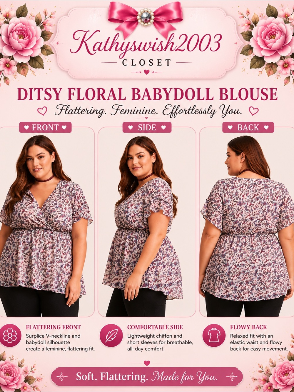 Torrid Womens 4X Purple Ditsy Floral Short Sleeves Chiffon Babydoll Blouse - Picture 2 of 16